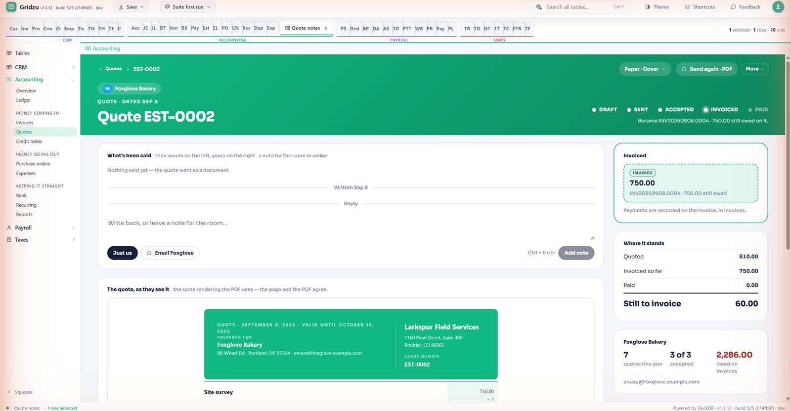 Quotes with options, and paper worth sending in Gridzu