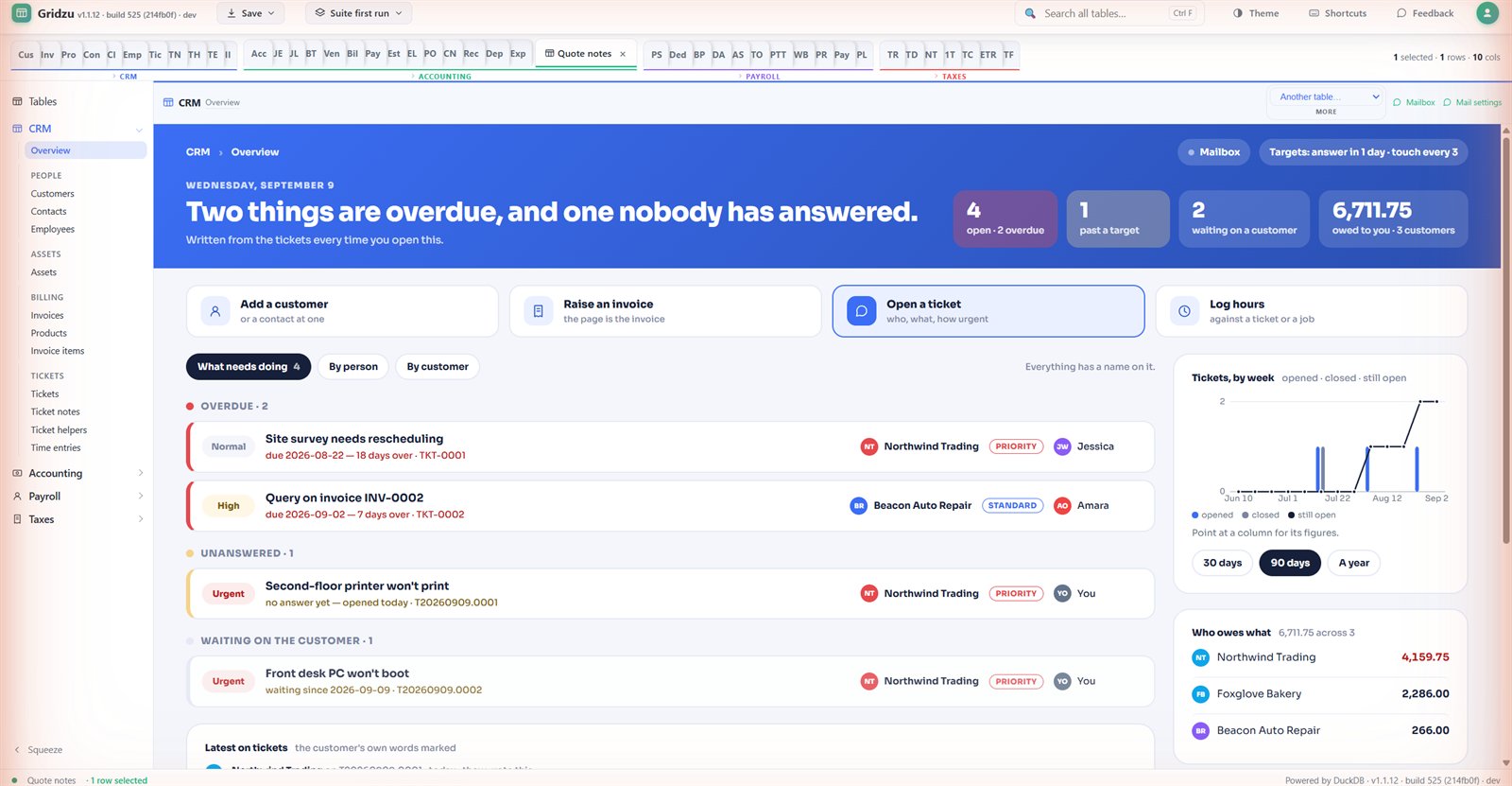 The CRM overview in Gridzu