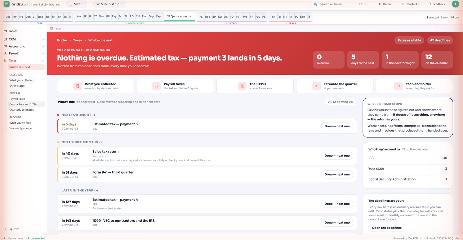 Tax deadlines in Gridzu
